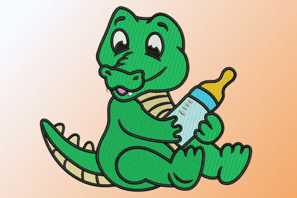 Baby Alligator with Bottle Embroidery