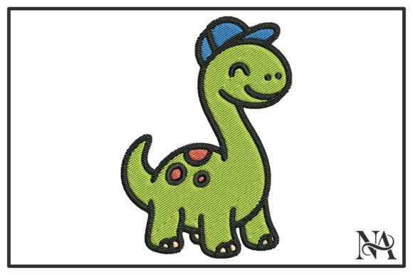 Cute Dino with Cap Embroidery Design