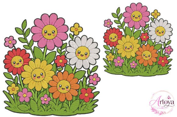 Cute Kawaii Flower Embroidery Design