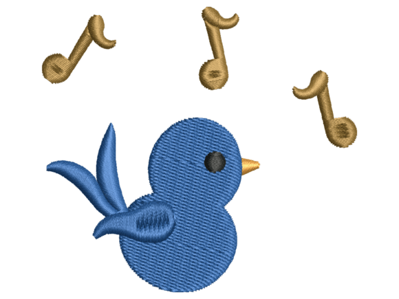 Cute Singing Blue Bird Embroidery