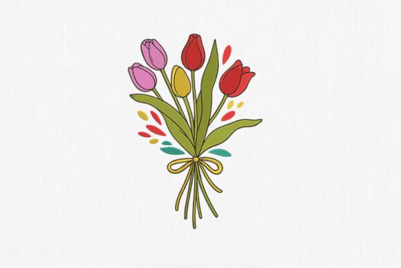 Cute Tulip Bouquet Embroidery Design