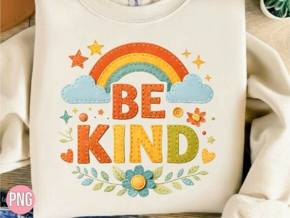 Faux Embroidery Be Kind Rainbow PNG