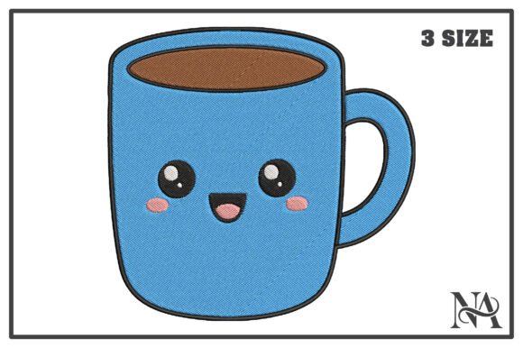 Kawaii Happy Coffee Mug Embroidery