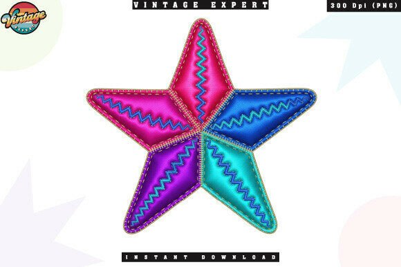 Multi Color Starfish Patch Embroidery PNG
