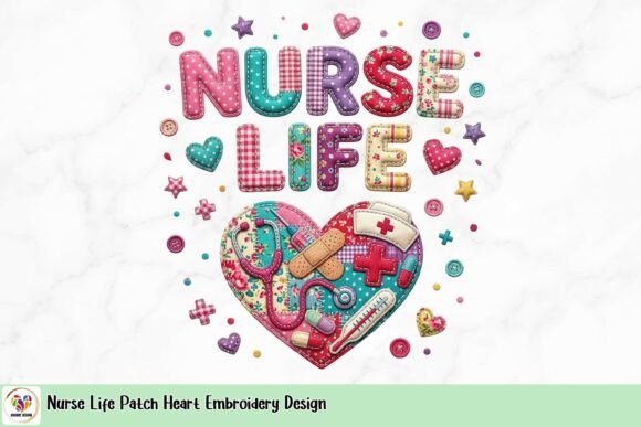 Nurse Life Patch Heart Embroidery Design