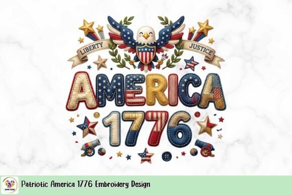 Patriotic America 1776 Embroidery Design