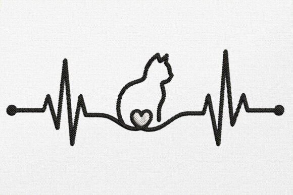 Sitting Cat Silhouette Pulse Embroidery