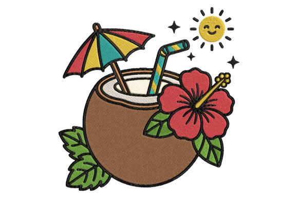Summer Coconut Embroidery Design