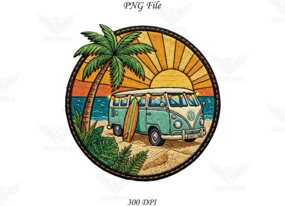 Summer Surfboard Machine Embroidery PNG