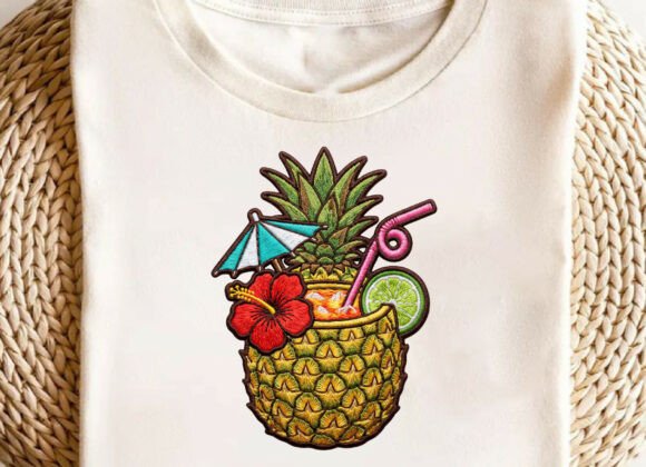 Tropical Coconut Umbrella Embroidery PNG