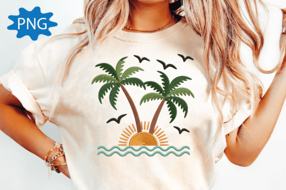 Tropical Palm Tree Machine Embroidery